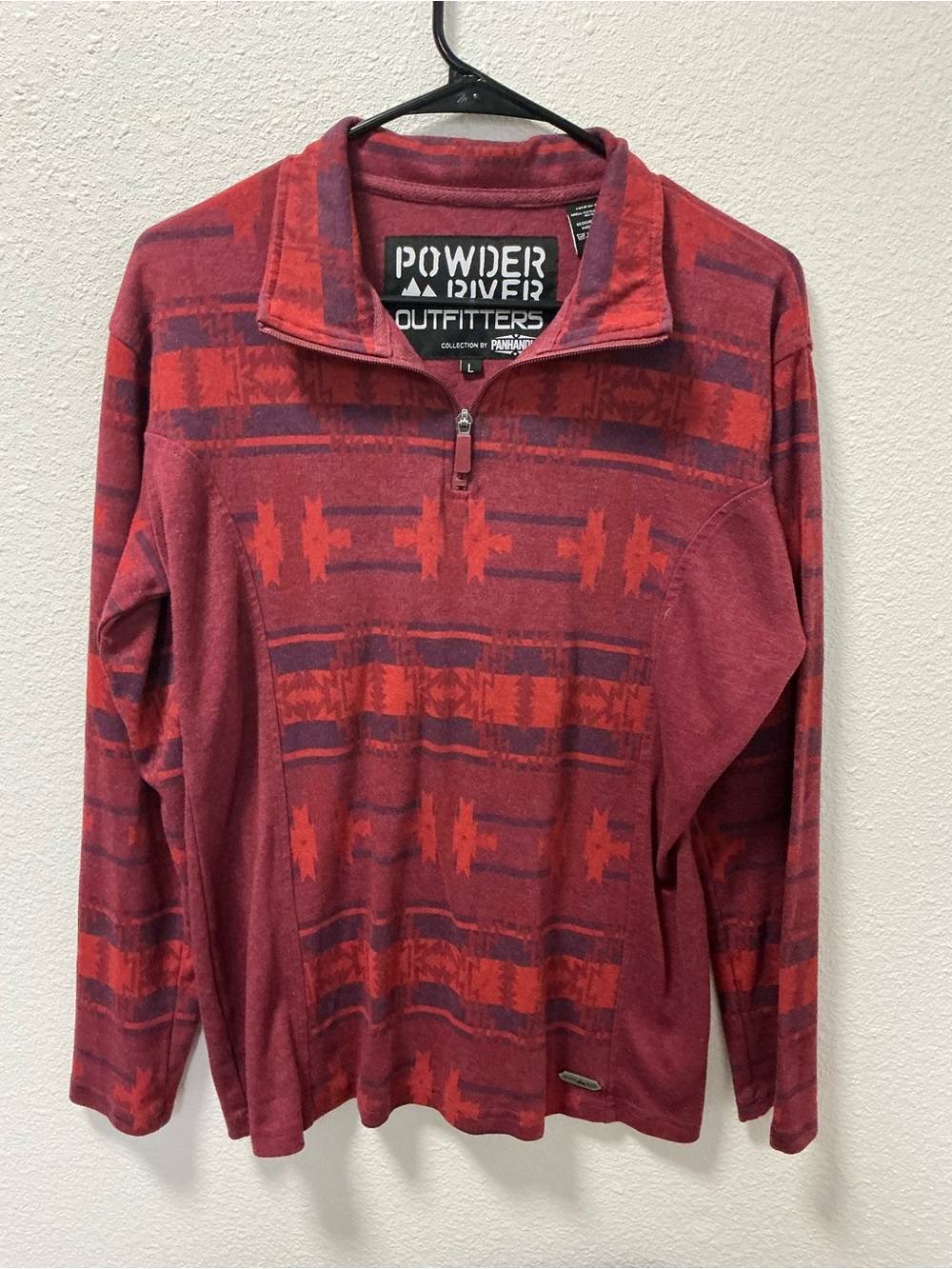 Powder River Outfitters Men’s Red Patterned Half-Zip Pullover size large